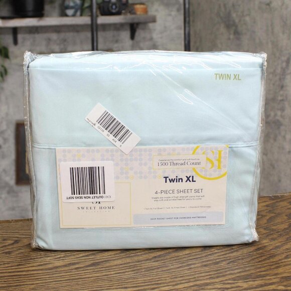 NWT Sweet Home Collection 4 Microfiber Deep Pocket Sheet Set Aqua Blue Twin XL - Picture 4 of 5